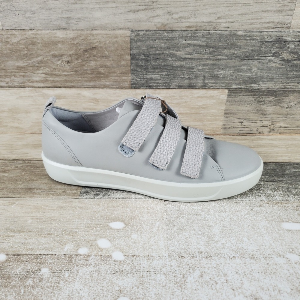 ECCO Soft 8 Womens Shoes Sz 11‎ Concrete Wild Dove Gray Leather Strap Sneakers